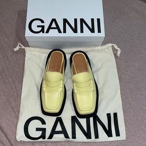 Ganni square-toe backless penny loafers